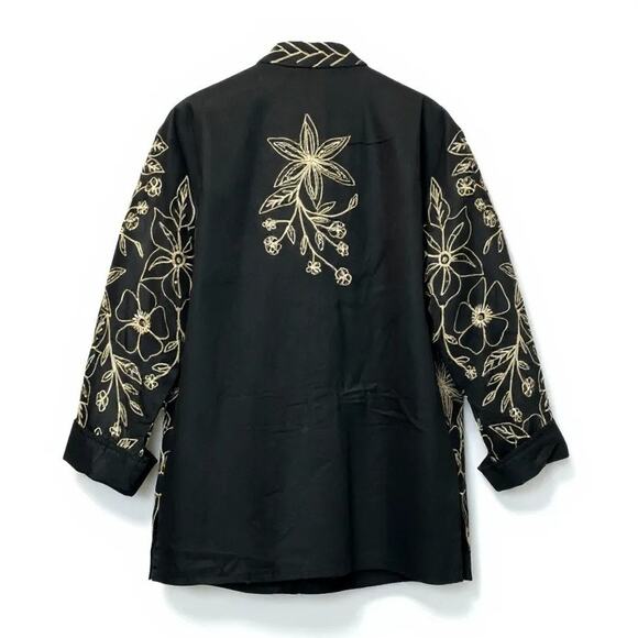 VTG NWOT Life Style Plus Floral Embroidered Amber Beaded Cotton Button Up Top 2X - Picture 2 of 16